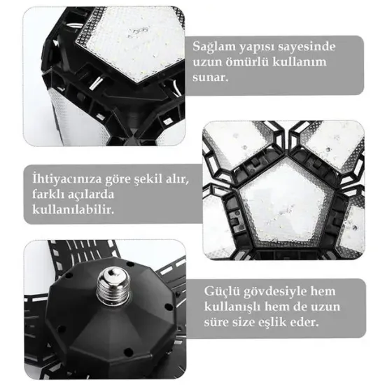 Ledx Ayarlanabilir Açılı 3 Kanatlı 72 Smd Ledli Galaxy Projektör Işığı 40W 4400 Lumen E27 32cm resmi