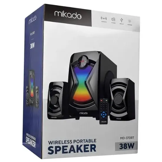 Mikado MD-370BT 38W Siyah BT/AUX/USB/FM/LED Işıklı Multimedia Speaker 2+1 Ses Sistemi resmi