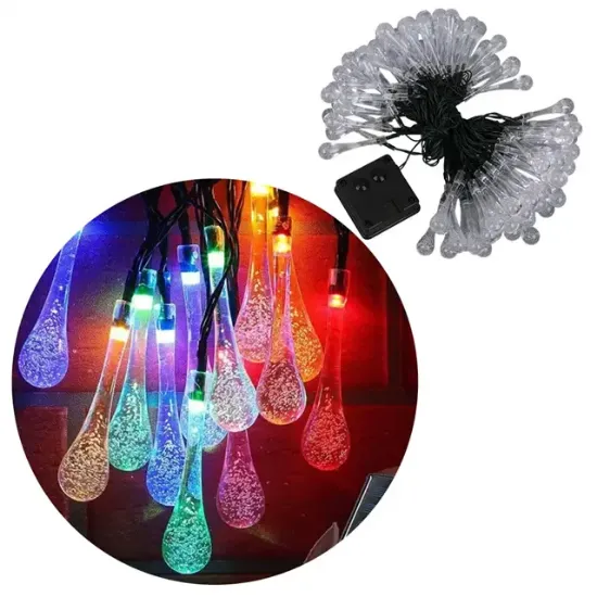 PowerMaster PM-29078 8 Modlu Solar 12M Renkli Su Damlası LED Zinciri - Su Geçirmez Bahçe ve Balkon Aydınlatması resmi