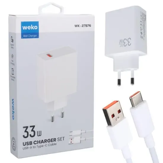 Weko WK-27876 M11 Beyaz 33 Watt Turbo Usb Şarj Başlık Adaptörü + Type-C Kablo resmi