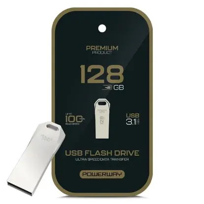Powerway Premium 128 GB 100MB/S Ultra Hızlı USB 3.1 Metal Silver Flash Bellek resmi
