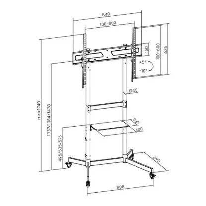 Vontech V1044VE 55''-100'' Uyumlu Tekerlekli Ayaklı Raflı LCD-LED TV Sehpası Standı resmi