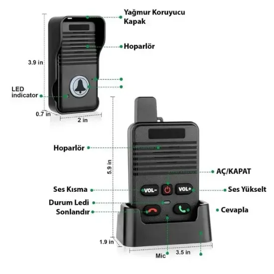 Hello D90 1000mAh Şarjlı Kapalı Devre Telsiz Kapı Zili ve İnterkom Sistemi Kesintisiz Çift Taraflı Sesli İletişim Telsiz resmi