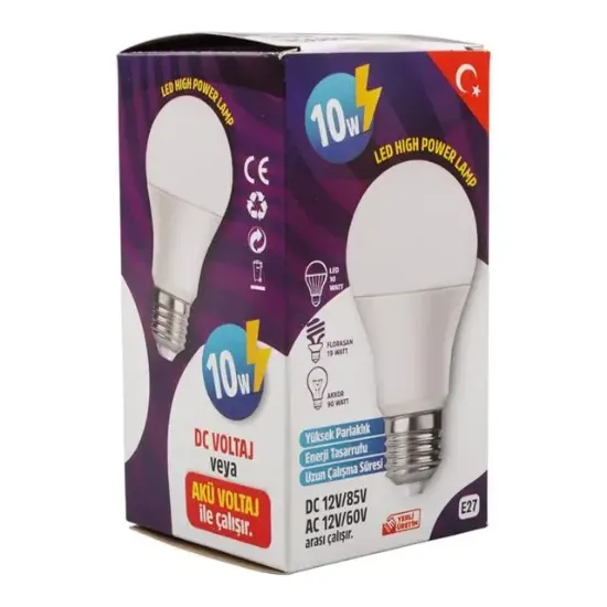 Powermaster PM-29496 E27 12 Volt 10 Watt 6500K Yerli Üretim Beyaz LED Ampul resmi