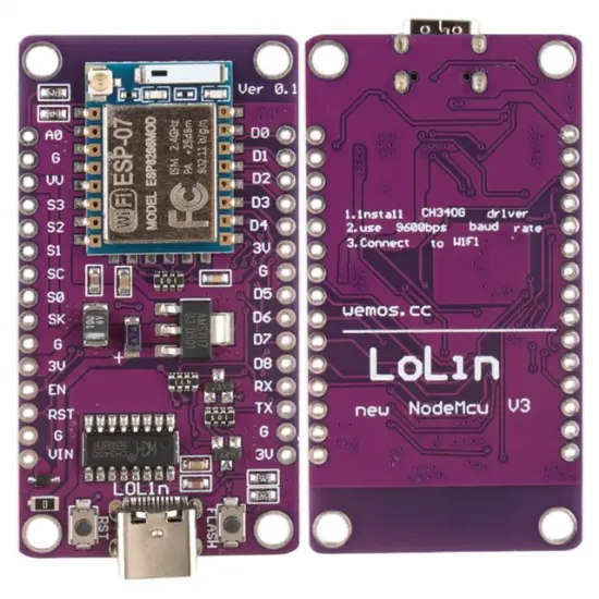 ESP-07 Modüllü NodeMCU V3 Mor Geliştirme Kartı IoT Projeleri İçin USB-C Haberleşme Modülü resmi