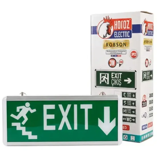 Horoz Robson 3W 160 Lümen Şarjlı Acil Merdiven Aşağı Çıkış Exit Levhası (2'li Paket) resmi