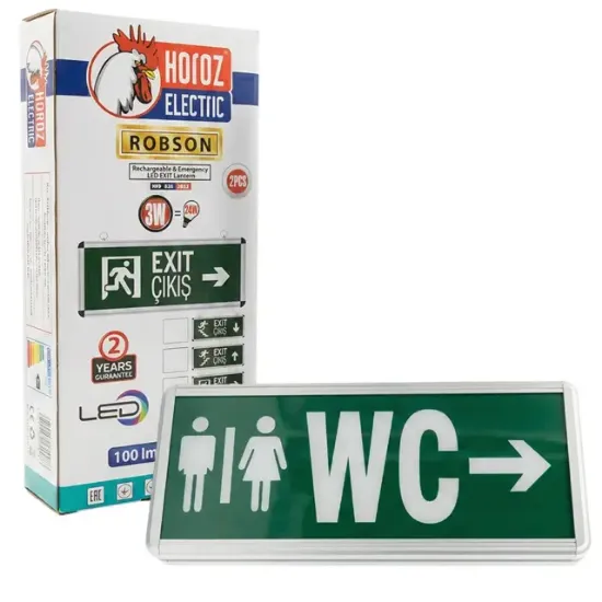 Horoz Robson 3W 160 Lümen Şarjlı WC Sağ Tuvalet Yön Levhası (2'li Paket) resmi