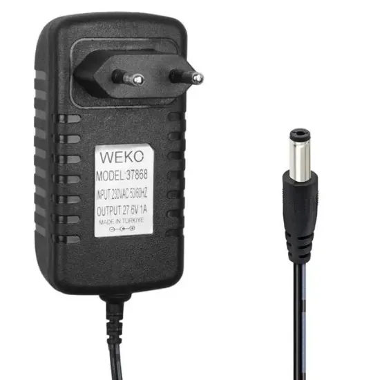 Weko WK-37868 27.6 Volt - 1 Amper 5.5*2.5 Uçlu  Ledli Yerli Üretim Priz Tipi Dikey Süpürge Şarj Adaptörü resmi