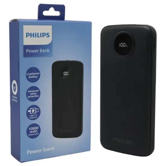 Philips DLP7712CB 10.000mAh PD Hızlı Şarj Dijital Ekranlı Siyah Powerbank resmi