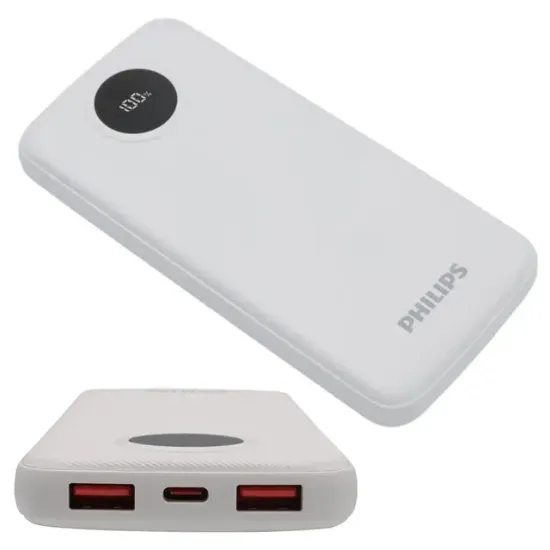 Philips DLP7712CB 10.000mAh PD Hızlı Şarj Dijital Ekranlı Beyaz Powerbank resmi