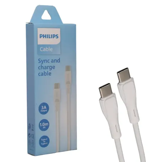Philips DLC3001CW/70 Type-C to Type-C 3A 1 Metre Beyaz Hızlı Şarj ve Veri Kablosu resmi