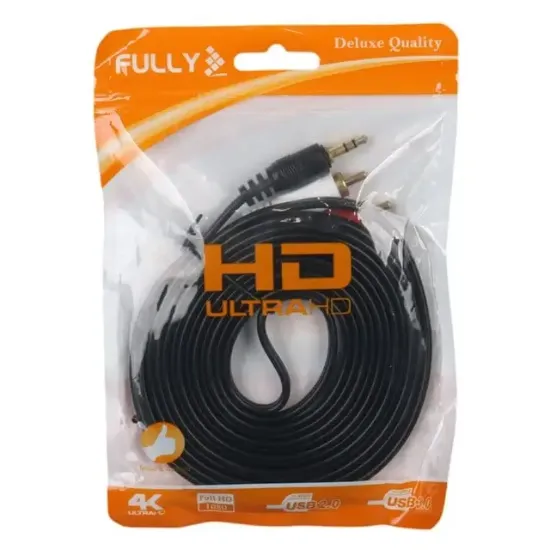 Fully G-530AG 3 Metre Gold Uçlu 2 RCA - 3.5mm Stereo Ses Kablosu resmi