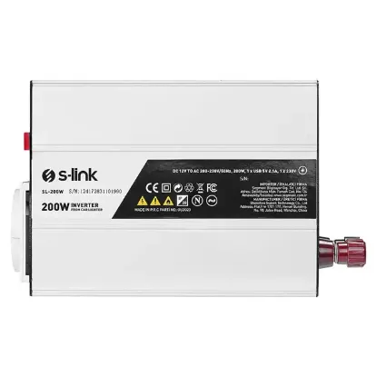 S-Link SL-200W-12 200 Watt DC 12V - AC 230V Anahtarlı Tek USB Portlu Çakmaktan Power Inverter resmi
