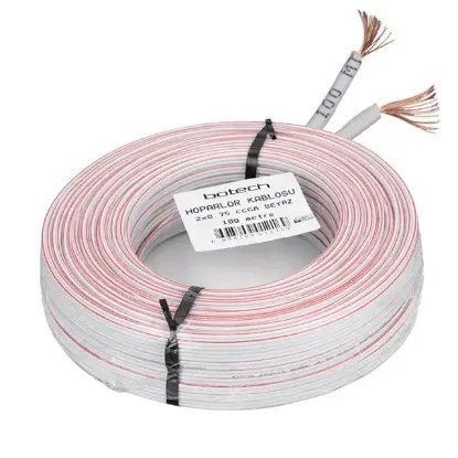 BOTECH 2x0.75mm CCAM 48 Tel Beyaz-Kırmızı Kodlu 100 Metre Hoparlör Ses Kablosu resmi