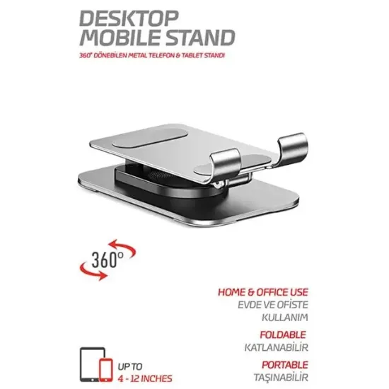 Powerway DMS33 Full Metal Gövde 360 Derece Dönebilen Profesyonel Masaüstü Telefon Standı resmi