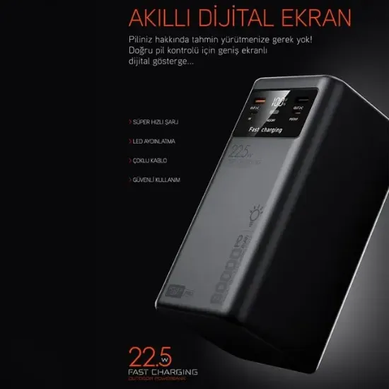 Powerway PD80 80.000mAh 22.5W PD & QC 3.0 Hızlı Şarj Destekli Dijital Göstergeli Powerbank resmi