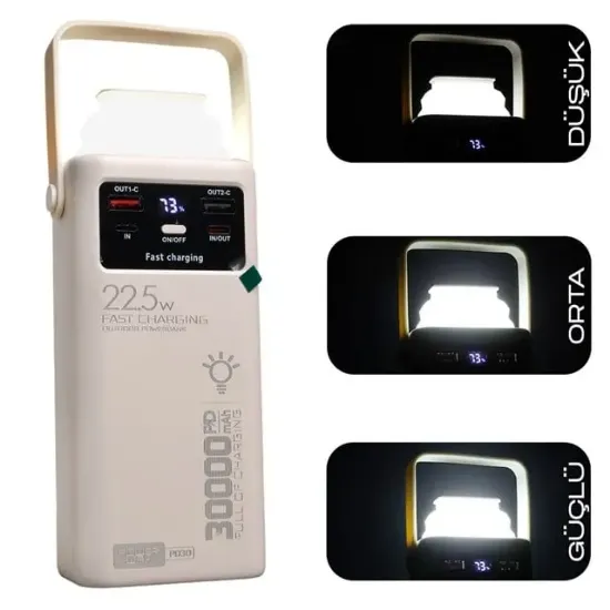 Powerway PD30 30.000mAh 22.5W PD & QC 3.0 Hızlı Şarj Destekli Dijital Göstergeli Powerbank resmi