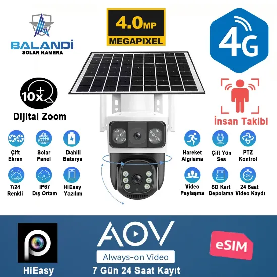 BALANDI PRO-8200GIP 4MP 2 KAMERALI 4G AOV ESIM SOLAR KAMERA (HIEASY) resmi