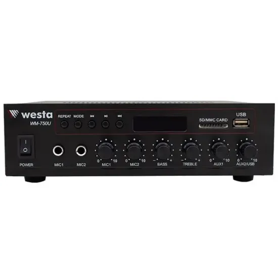 Westa WM-750U 80 Watt 100V-70V Mini 4-16 Ohm USB-SD-Bluetooth 2 Mikrofon Girişli Trafolu Anfi resmi