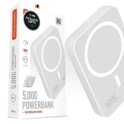 Powerway 5.000mAh PD15W Magsafe Kablosuz Wireless Taşınabilir Şarj Cihazı Beyaz Powerbank TXM5 resmi