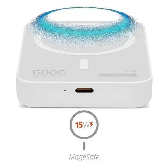 Powerway 5.000mAh PD15W Magsafe Kablosuz Wireless Taşınabilir Şarj Cihazı Beyaz Powerbank TXM5 resmi