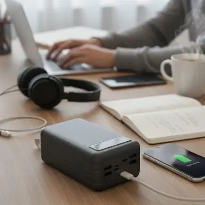 Powerway TX80 80.000mAh Kablolu Dijital Göstergeli Gerçek Fener Işıklı Kamp Siyah Powerbank resmi