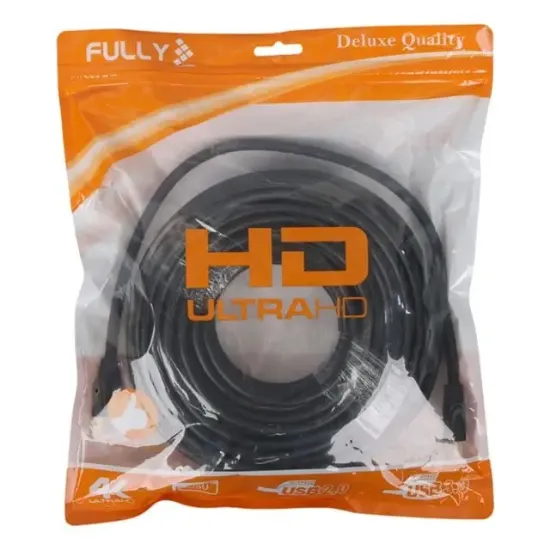 Fully G-507FS Plastik Düz Siyah 20 Metre Gold Poşetli Hdmi Kablo resmi