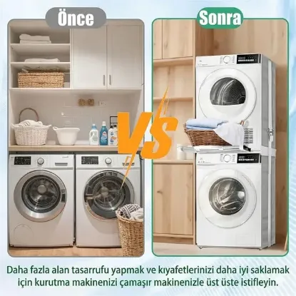 Çamaşır Makinesi ve Kurutucu İstifleme Seti Askılıklı resmi