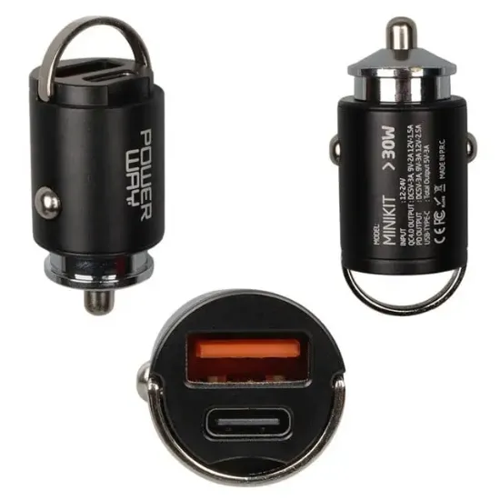 Powerway MiniKit 30W Super PD & QC 4.0 Çift Çıkışlı Hızlı Ultra Kompakt Metal Araç Şarj Cihazı resmi