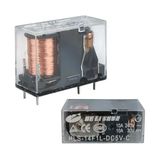 5 Volt Şeffaf 5 Bacak 10A Tek Kontak Röle HLS14F1L-DC5V-C resmi