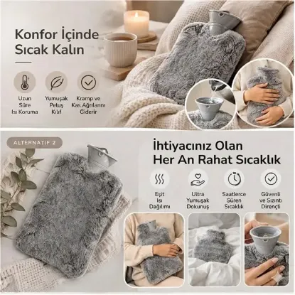 Sunup SN-29909 Peluş Kılıflı Yumuşak Dokulu 30 Cm 2000 Ml Kapasiteli Sıcak Su Torbası resmi