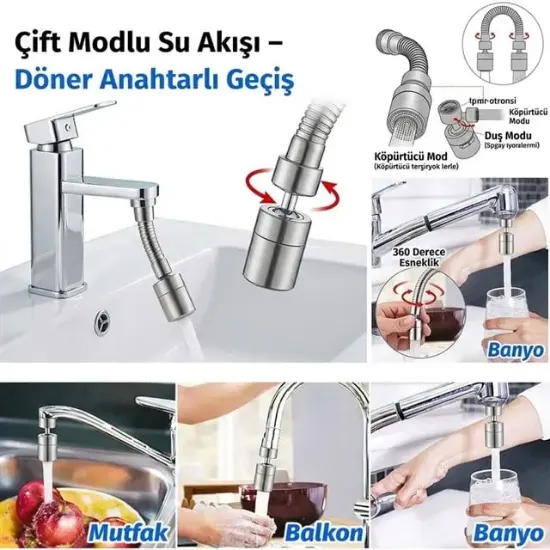 Sunup SN-29317 Çift Hız Ayarlı Gümüş Renk Musluk Başlığı resmi