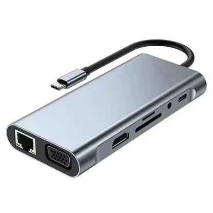 PowerMaster PM-19259 Type-C to HDMI 10in1 Çok Fonksiyonlu Çevirici Adaptör - 4K HDMI, VGA, RJ45, USB, Kart Okuyucu, Hızlı Şarj resmi