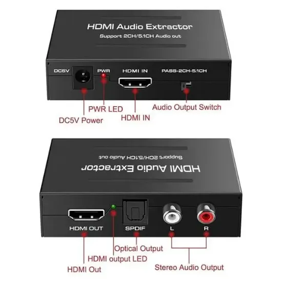 PowerMaster PM-2619 4K HDMI TO HDMI + SPDIF - L/R Ses Ve Görüntü Ayırıcı Çevirici resmi