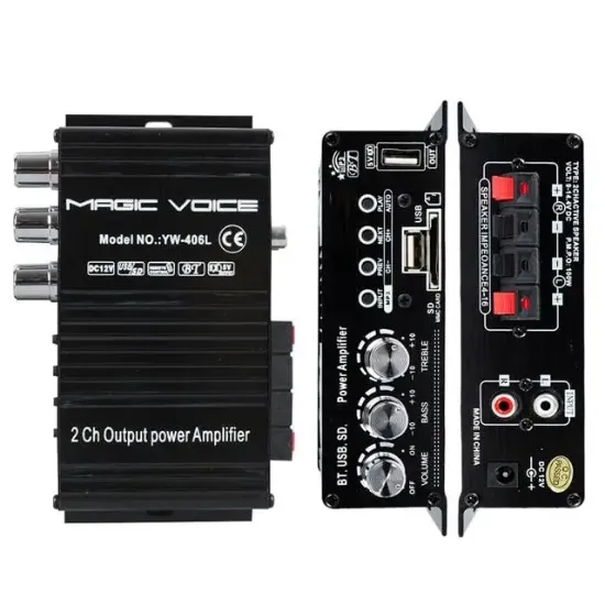 MagicVoice YW-406L 12 Volt 100 Watt Motosiklet Bluetooth Amfi USB/SD 2 Kanal Pazarcı - Anfi (154X80X42Mm) resmi