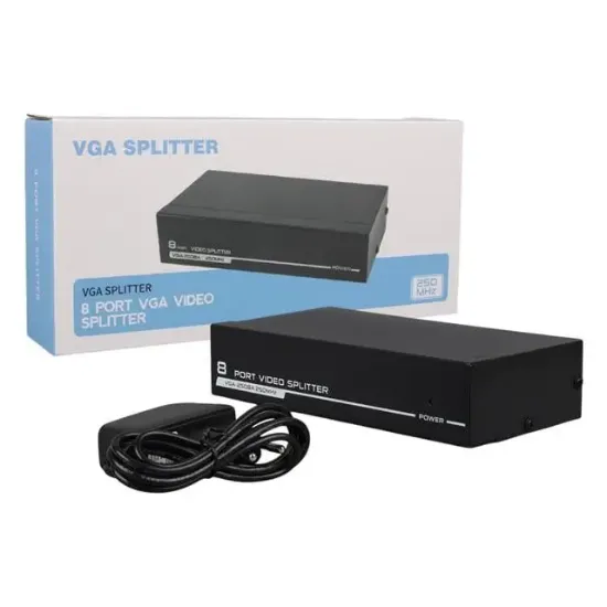 PowerMaster PM-2553 8 Port VGA Dağıtıcı Çoğaltıcı Splitter 9 Volt Adaptörlü 1920X1440 250Mhz resmi