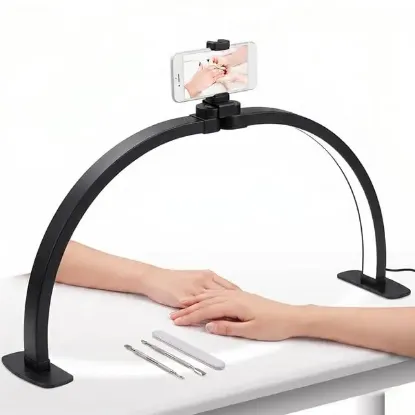TrLed F-550A Siyah 55cm Katlanabilir Yarım Ay Protez Tırnak ve Güzellik Uzmanı Masa Lambası Siyah resmi