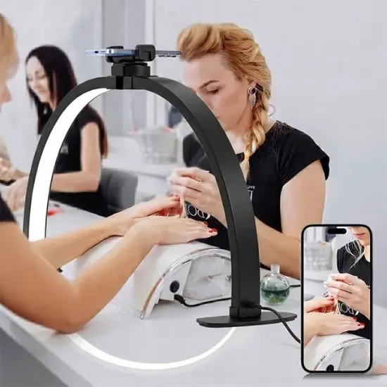 TrLed F-550A Siyah 55cm Katlanabilir Yarım Ay Protez Tırnak ve Güzellik Uzmanı Masa Lambası Siyah resmi