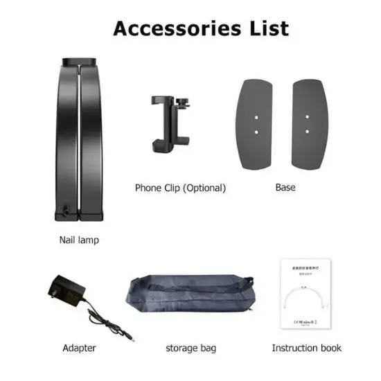 TrLed F-550A Siyah 55cm Katlanabilir Yarım Ay Protez Tırnak ve Güzellik Uzmanı Masa Lambası Siyah resmi