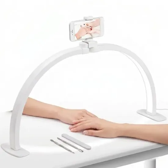 TrLed F-550A Beyaz 55cm Katlanabilir Yarım Ay Protez Tırnak ve Güzellik Uzmanı Masa Lambası Beyaz resmi