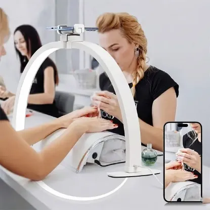 TrLed F-550A Beyaz 55cm Katlanabilir Yarım Ay Protez Tırnak ve Güzellik Uzmanı Masa Lambası Beyaz resmi