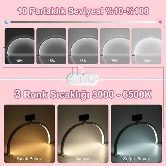 TrLed F-550A Beyaz 55cm Katlanabilir Yarım Ay Protez Tırnak ve Güzellik Uzmanı Masa Lambası Beyaz resmi