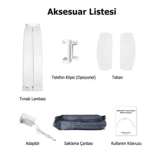 TrLed F-550A Beyaz 55cm Katlanabilir Yarım Ay Protez Tırnak ve Güzellik Uzmanı Masa Lambası Beyaz resmi