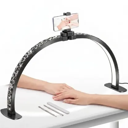 TrLed F-550A Zebra Elmas Desenli 55cm Katlanabilir Yarım Ay Protez Tırnak ve Güzellik Uzmanı Masa Lambası resmi