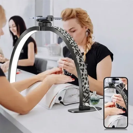 TrLed F-550A Zebra Elmas Desenli 55cm Katlanabilir Yarım Ay Protez Tırnak ve Güzellik Uzmanı Masa Lambası resmi