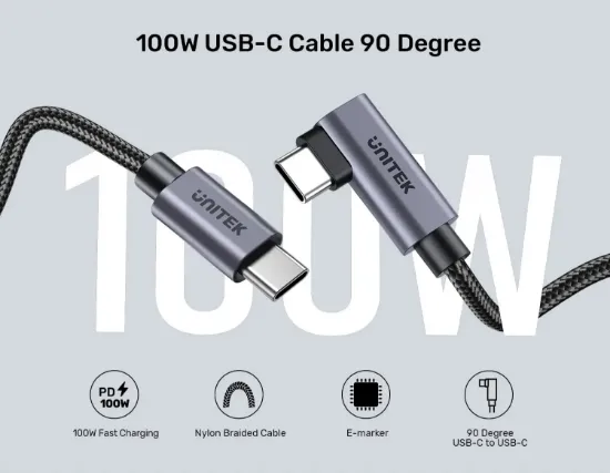 UNITEK TYPE-C HIZLI ŞARJ 90D 2MT 100W(C14123BK-2M) resmi