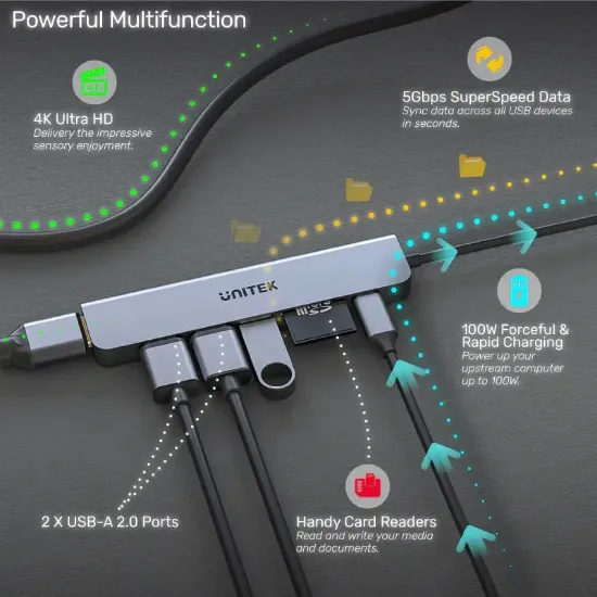 UNITEK USB-C 7in1 UNIVERSAL DOCK STATION (H1118A) resmi