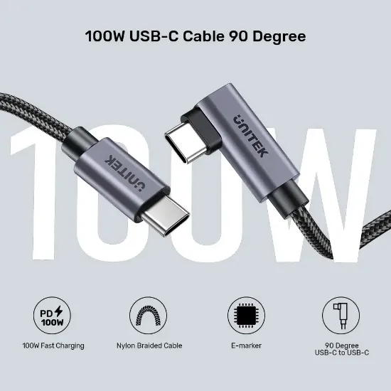 UNITEK 90D USB-C SARJ KABLOSU 1M 100W (C14123BK-1M) resmi
