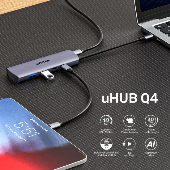 UNITEK UHUB Q4 4-IN-1 10GBPS USB-C HUB (H1112DGY01) resmi