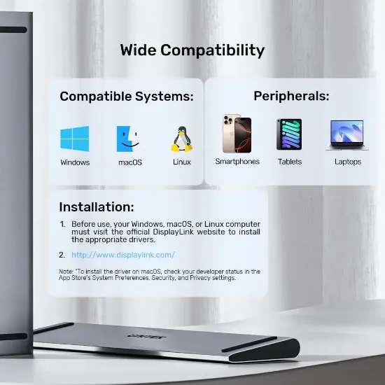UNITEK UHUB11+ USB-C DISPLAYLINK 4K BAGLANTI ISTASYONU (D1147AGY01) resmi